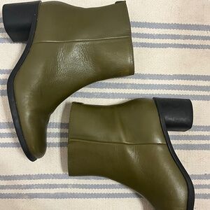 Camper green leather booties